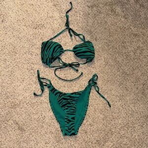 Green Zebra Print Tie-Side Bikini